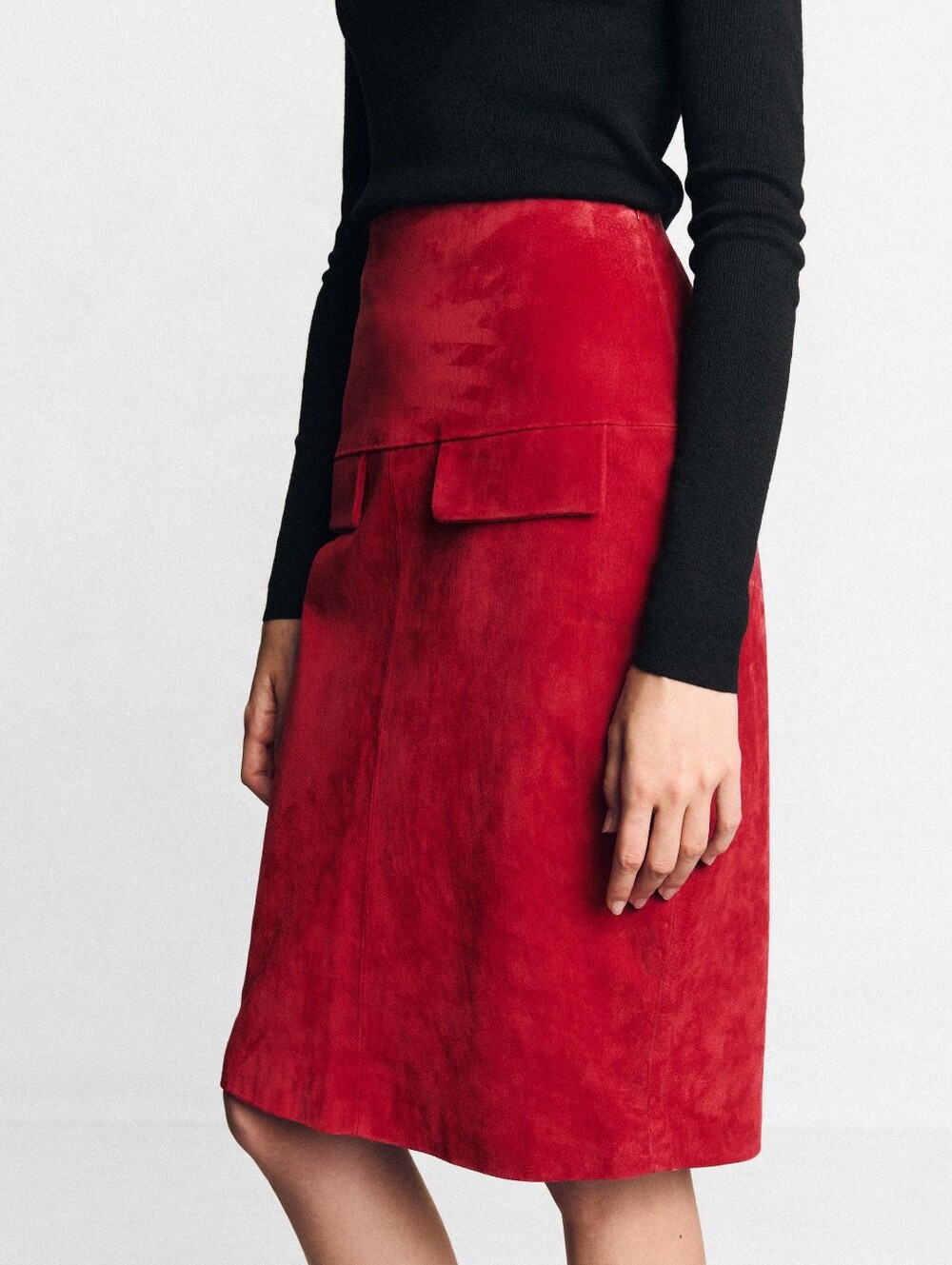 Zara 100% Genuine Leather Bright Skirt RED Sz M BNWT